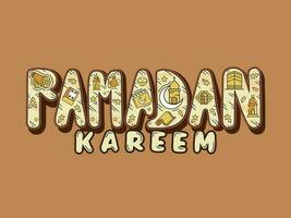 Creative Ramadan Kareem Text Printed with Islamic Elements on Brown Background. vector