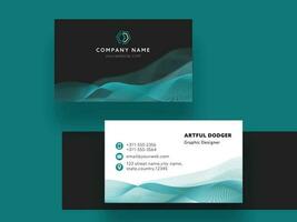 Black and White Business Card Template Layout with Teal Abstract Wavy Line. vector