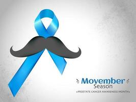 Aids ribbon with mustache illustration on white grunge background for Movember Season concept. Can be used as banner or poster design. vector