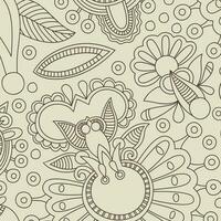 classic style background with floral ornament, batik drawing. vector