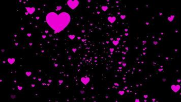 pink love particles animation romantic background, lot of pink hearts shape floating particles animation on black background video