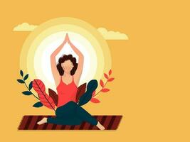 internacional yoga día encabezamiento o bandera diseño con ilustración de hermosa mujer haciendo yoga. espacio para tu texto. vector