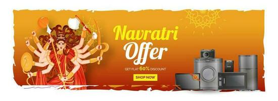 Electronic appliance sale header or banner design with discount offer on occasion of Happy Navratri celebration for Advertising concept. vector