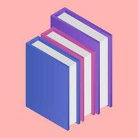 3D book stack on pink background. vector