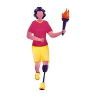 Faceless Disabled Young Boy holding Flaming Torch in Running Pose. vector