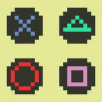Graphic joypad arcade game in vector icon format and gamepad or joystick pixel art.