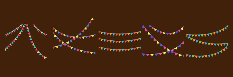 Colorful party flags vector set. Birtday, celebration, holiday, halloween, Thanksgiving and christmas and new year bunting and garlands.