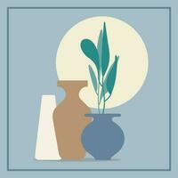 Plants in the pots. Vector vase background.