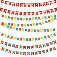 Party flags vector set. Colorful bunting and garlands. Celebration, birthday, holiday, fun, anniversary, decorative for halloween, Thanksgiving and christmas or new year.