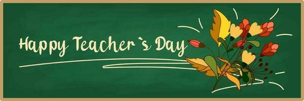 Vector illustration of a stylish text for Happy Teacher's Day and flower.