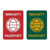 Covid-19 immunity passport. Coronavirus immune pass icon. Corona virus vaccine sertification label symbol. Pandemic vaccination proof info sign. Vector illustration image. Isolated on white background