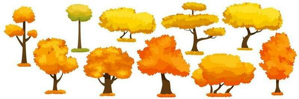 Collection Of Autumn Trees, Isolated On White Background. Simple collection of autumn trees of different shapes. Vector illustration.