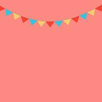 colourfull Vector party flags in pastel palette and pink or red background.