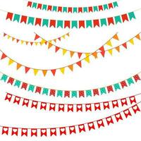 Party flags vector set. Colorful bunting and garlands. Celebration, birthday, holiday, fun, anniversary, decorative for halloween, Thanksgiving and christmas or new year.