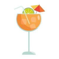 Tropical cocktails cups drink. Glasses vector illustration. Refreshing cocktails with ice cubes and lemons. Party, Menu designs. Alcoholic drinks. Summer and beach.