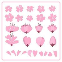 Set of cherry blossom japanese sakura, spring floral icons. Vector illustration.