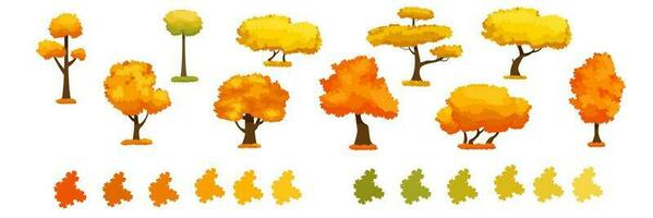 Collection Of Autumn Trees, Isolated On White Background. Simple collection of autumn trees of different shapes. Vector illustration.