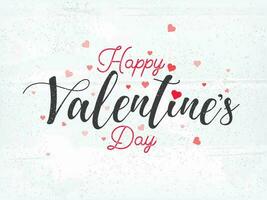 Happy Valentine's Day Font Decorated with Tiny Hearts on White Texture Background. vector