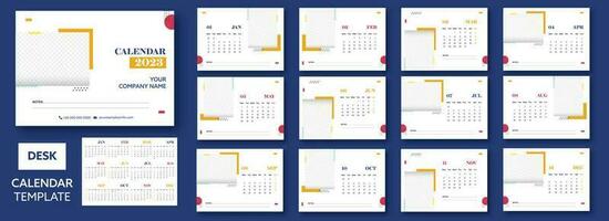 2 Formats Complete Set Of 12 Month, 2023 Desk Calendar Template With Space For Image Or Text In White Color. vector