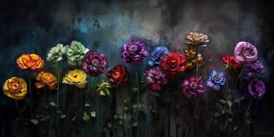 . . Beatiful painted oil drawing flowers. Aesthetics style inspired by dark mood Tim Burton vibe. Graphic Art photo