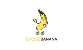 Chocolate banana logo illustration with funny character vector