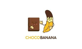 Chocolate banana logo illustration with funny character vector