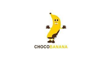 Chocolate banana logo illustration with funny character vector