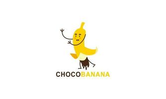Chocolate banana logo illustration with funny character vector