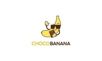 Chocolate banana logo illustration with funny character vector