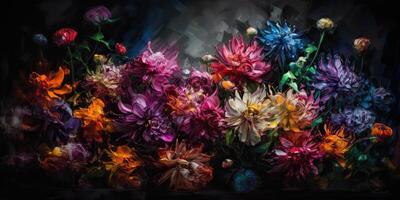 . . Beatiful painted oil drawing flowers. Aesthetics style inspired by dark mood Tim Burton vibe. Graphic Art photo