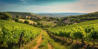 . . Vineyard at South France provence. WIne plant garden harvest. Romantic relax chill vibe. Graphic Art photo