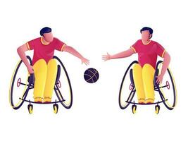 Handicap Sportsmen Playing Basketball on White Background. vector