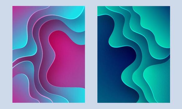 Gradient color liquid flow or fluid art paper layer cut abstract template design collection. vector