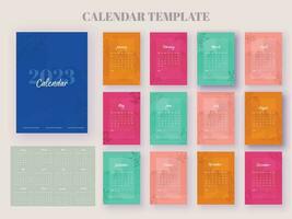 2 Formats Complete Set Of 2023 Yearly Calendar Template Design In Different Color. vector