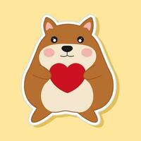 Sticker Style Cute Teddy Holding A Heart On Yellow Background. vector