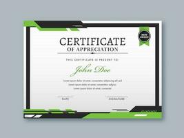 Appreciation Certificate Template Design in White and Green Color. vector