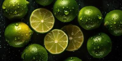 . . Macro shot photography of slices limes green tropical fruits. Graphic Art photo