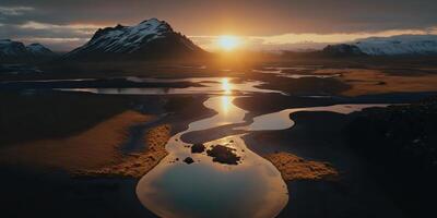 . . Macro shot aerial drone view of Iceland landscape scene. Cinematic adventure explore vibe. Graphic Art photo