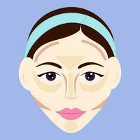 Contour Or Highlight To Heart Face Shape Female Against Blue Background. vector