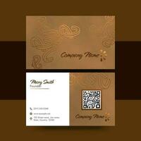 Business Or Visiting Card Set In Bronze And White Color. vector