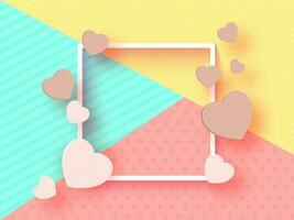 Paper Cut Hearts Decorated Empty Square Frame on Colorful Different Abstract Pattern Background. vector