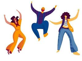 Man and Women Character in Dance and Jumping Pose. vector