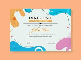 Certificate Of Achievement Template Design with Fluid Art. vector