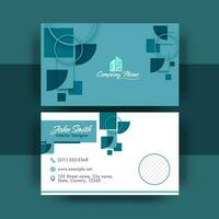 Horizontal Business Card Template Layout In Teal Blue And White Color. vector