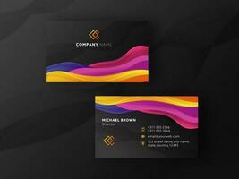 Editable Business Card Design With Abstract Waves In Front And Back View. vector