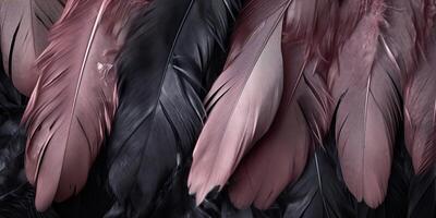 . . Photo realistic black feathers pattern background texture. Ellegant aesthetics luxury vibe. Graphic Art