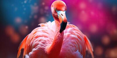 . . Pink color cute flamingo bird. Vacation rest party vibe.Graphic Art photo