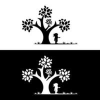 silhouette logo of little girl playing under the tree vector