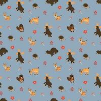 Seamless pattern with forest animals. Elk, deer, roe deer, bear,  hedgehog, beaver, lynx. Design for fabric, textile, wallpaper, packaging. vector