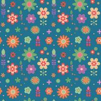 Seamless pattern with groovy hippie retro flowers in flat style. Seamless vector